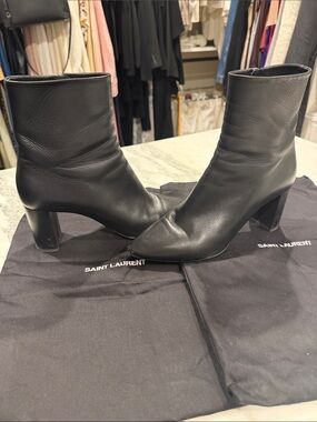 Saint Laurent Black Leather Pointed Ankle Boots